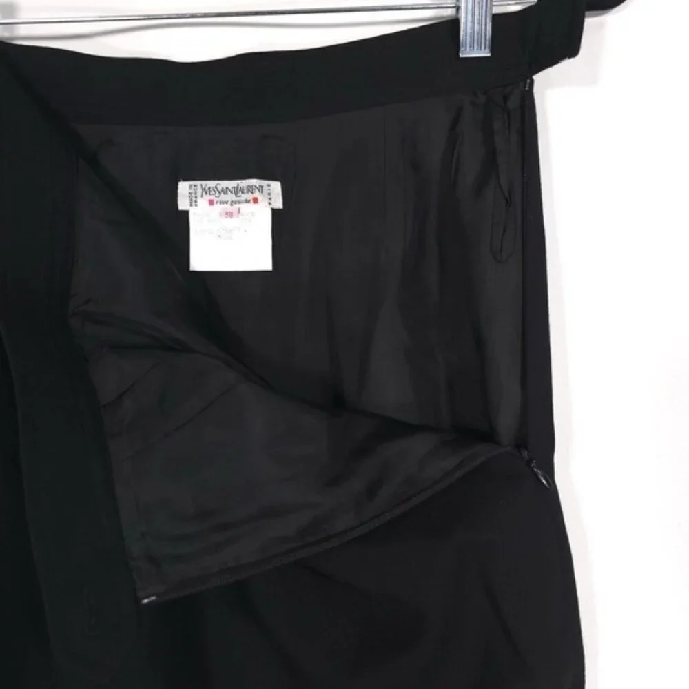 YVES SAINT LAURENT 100% WOOL Skirt Black Size 38 FRANCE MADE Vintage Rive Gauche - Picture 11 of 13